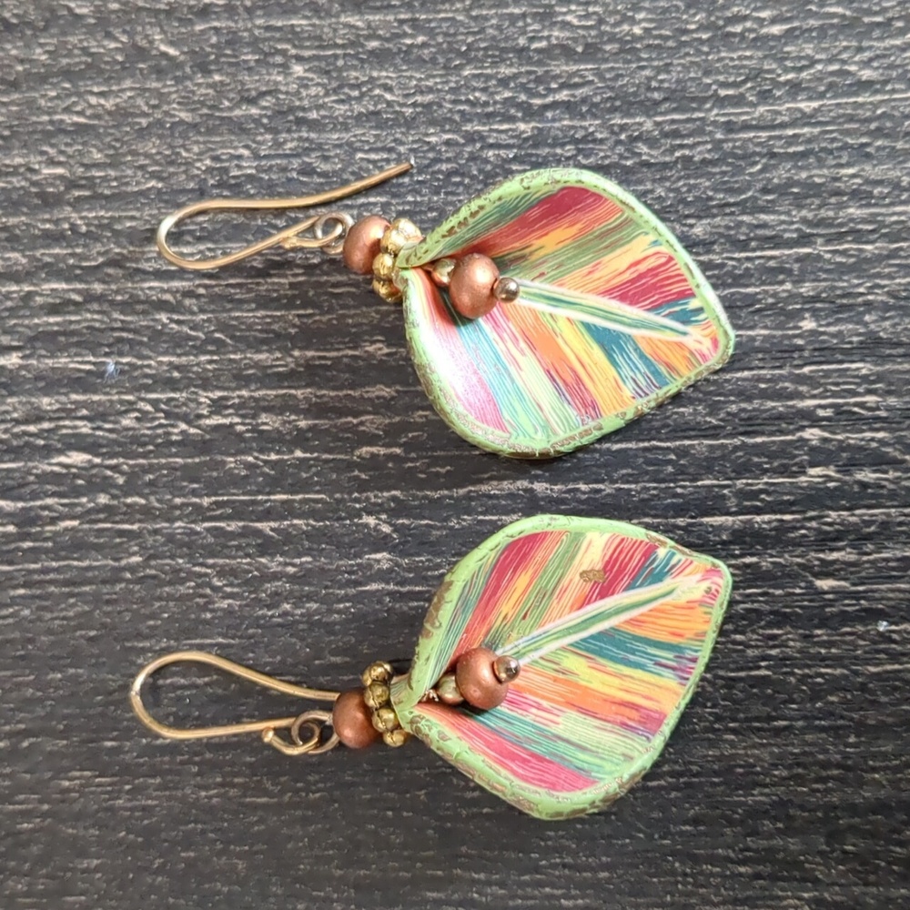 Vintage Hand Painted Multicolor Botanical Leaf Earrings